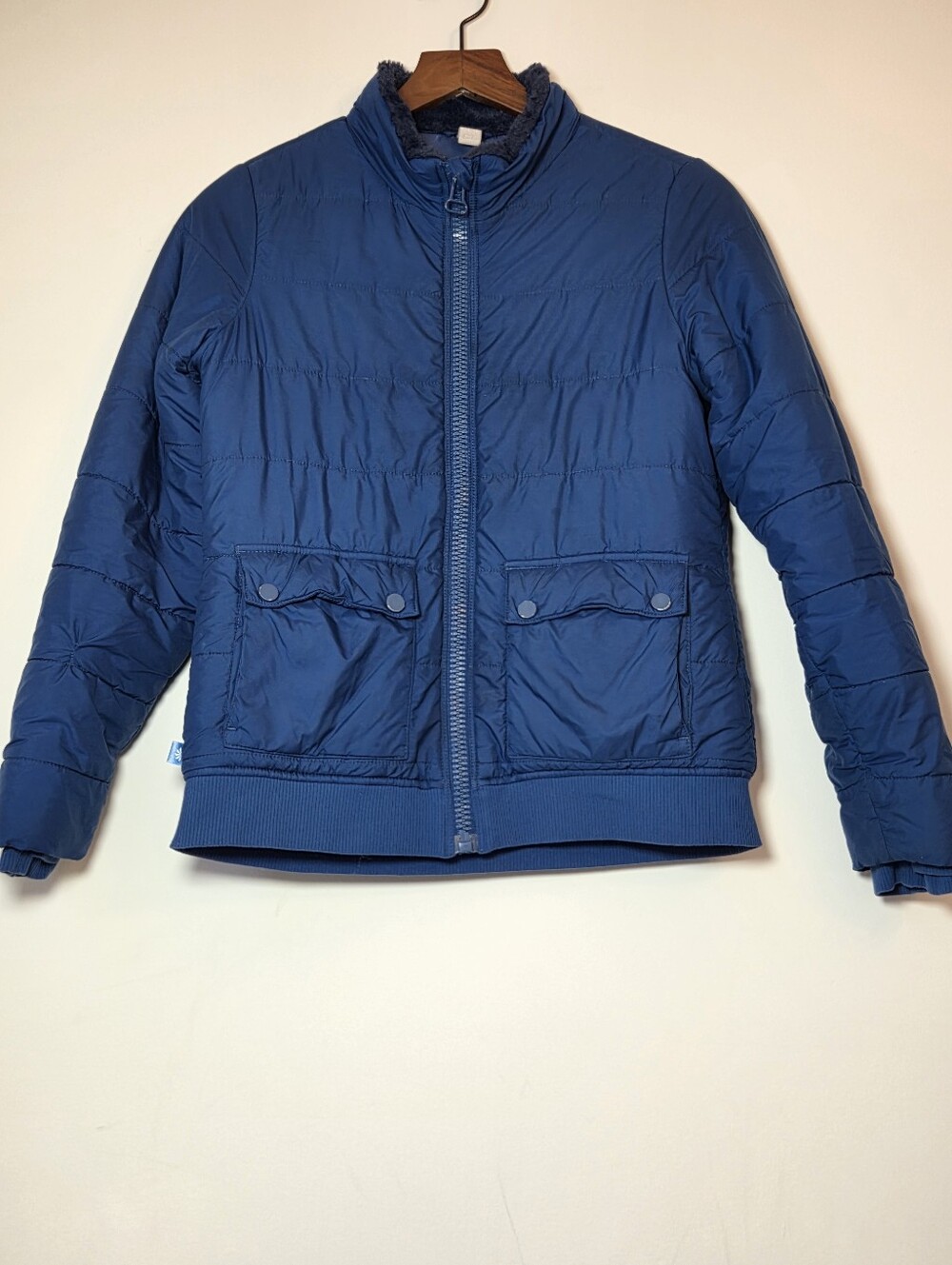 Athleta Girl XL 14 Blue Puffer Jacket Fleece Lined Quilted Winter Full Zip
